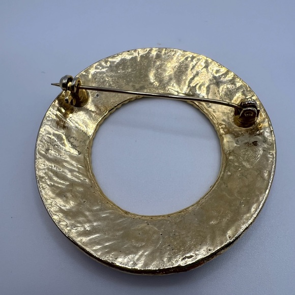 Vintage Colorful Enamel & Rhinestone Circle Brooch Pin - Picture 2 of 2